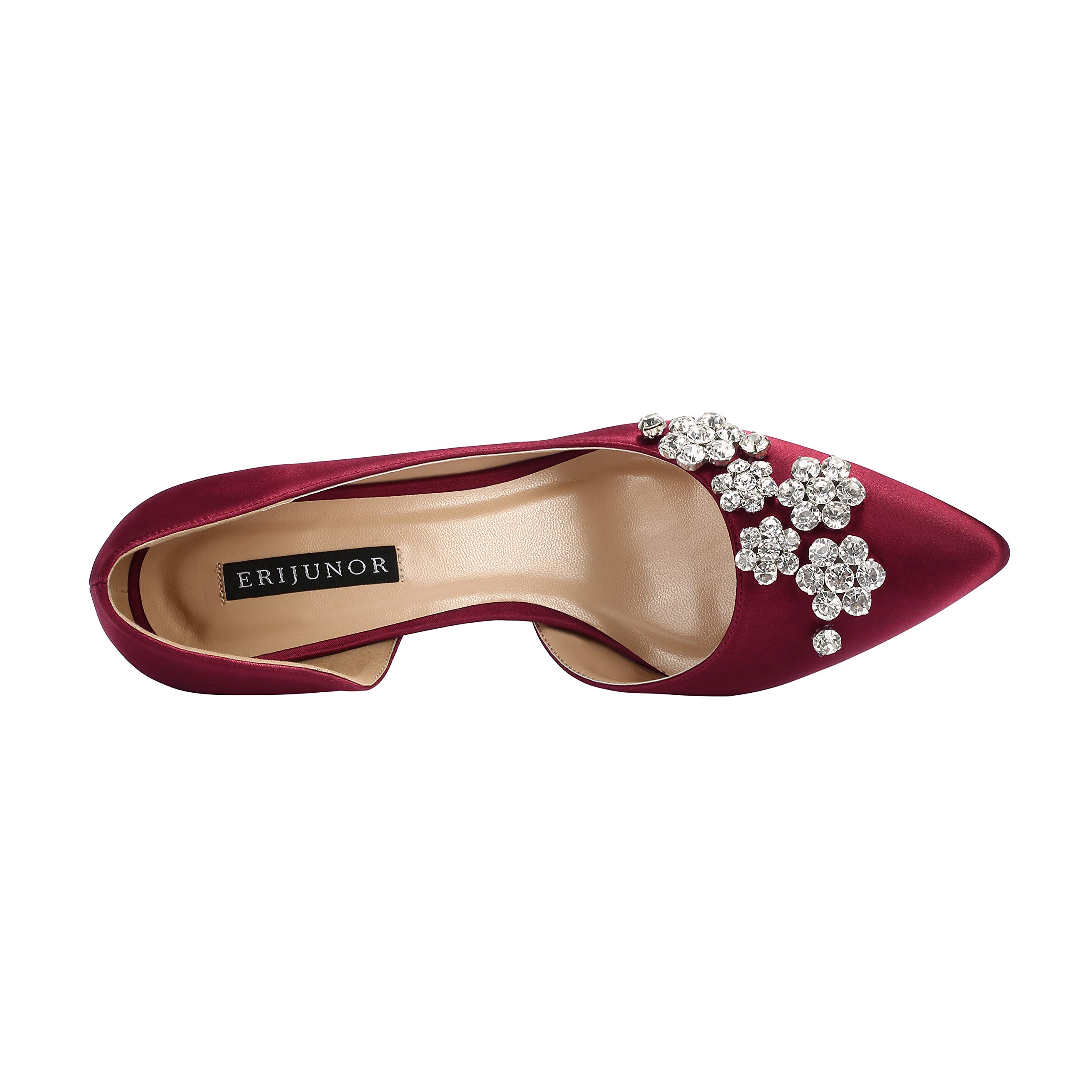 ERIJUNOR Pointy Toe Mid Heels Pumps Rhinestones Evening Party D’Orsay Satin Shoes for Women - Image 5