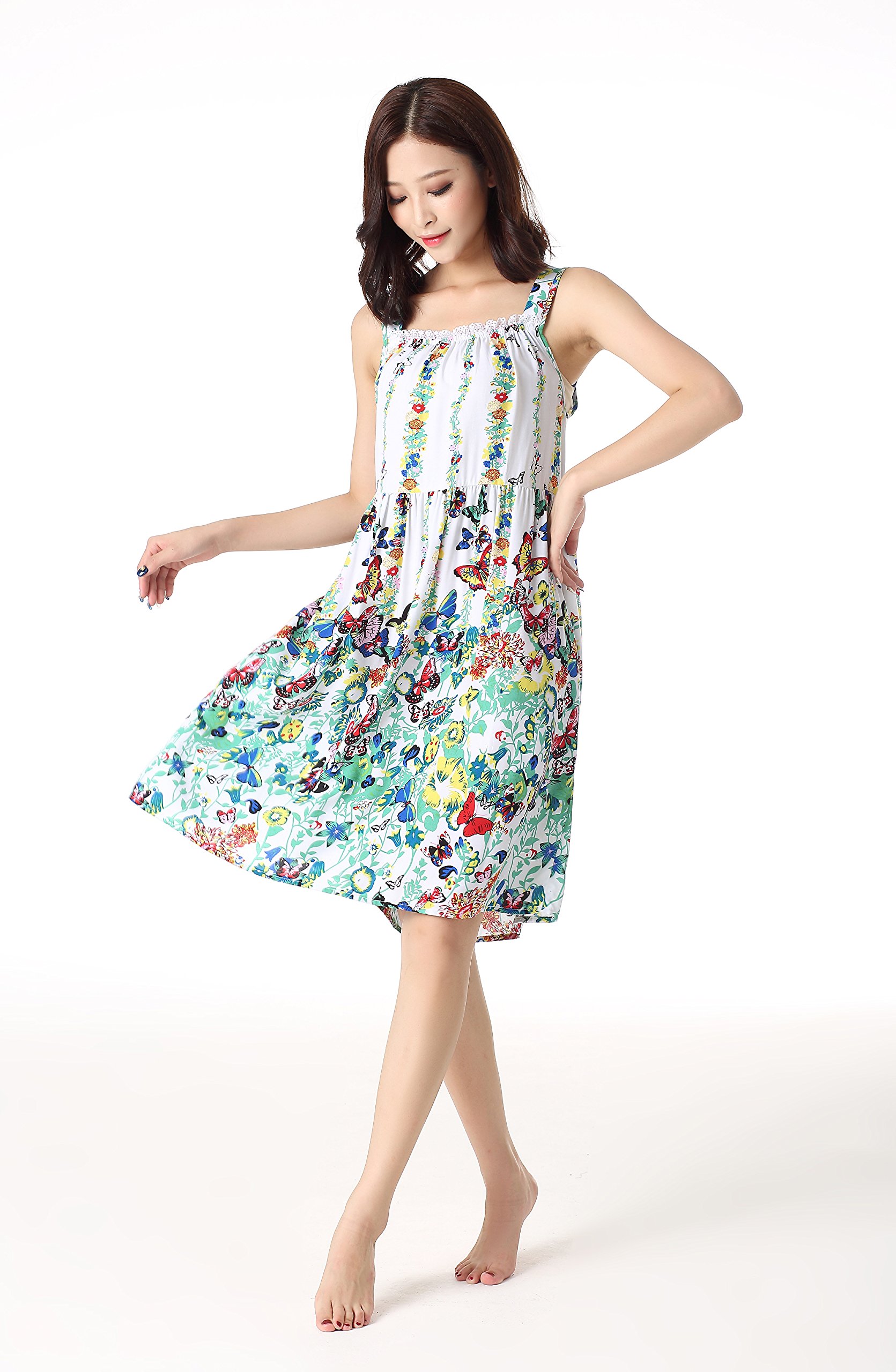 ENJOYNIGHT Women's Cotton Sleeveless Nightgown Chemise Sleepwear Sleep Dress (Medium, White)