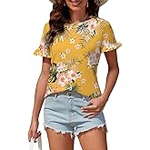 ArtJuly Women's Summer T-Shirts Cute Short Sleeve Tops Ruffle Basic Tees Shirts Casual Blouses