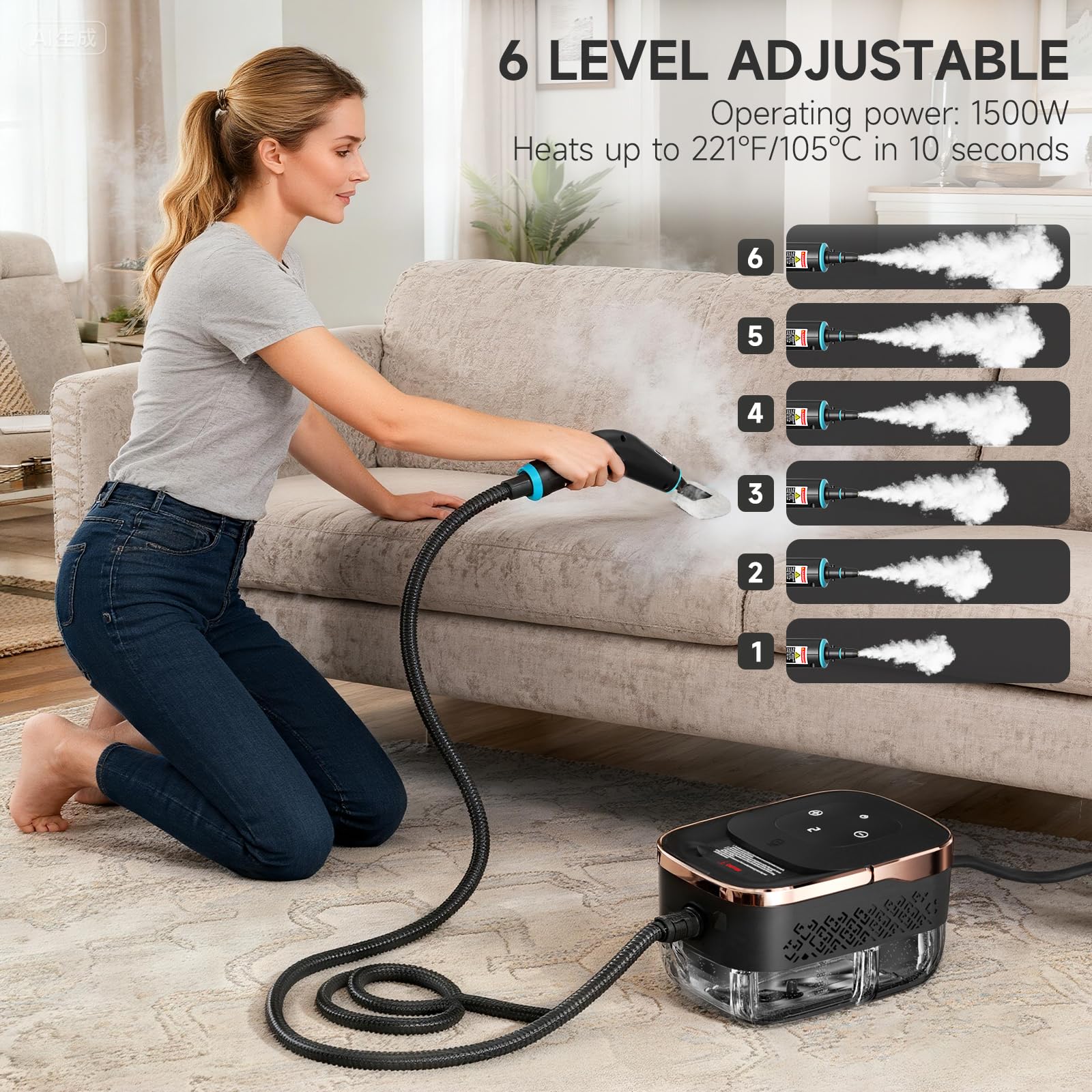 Goodtrust Steam Cleaner, Portable Steamer for Cleaning, Multipurpose Cleaning Steamer with Replacement Heads for Home, Dirt, Grease, Grout, Tile,Floor, Car Detailing