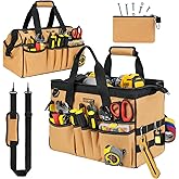 15-Inch Tool Bag,38 Pockets Tool Bags for Men,Heavy Duty Tool Box Organizer Storage,Wide Mouth Toolbag Tools Tote Carrying Case for Dad,Mechanic,Electrician,Brown,Bag Only