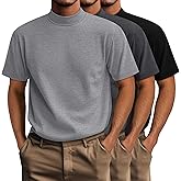 Riyiper 3 Pack Big and Tall Men's Mock Turtleneck Shirt Short Sleeve Cotton Basic Tops Slim Fit Casual Undershirt Tops