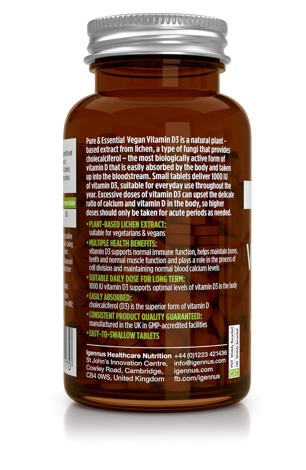 Pure & Essential Vegan Vitamin D3 1000IU, 365 Tablets, Natural