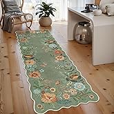 Lahome Floral Runners for Hallways, 2X6 Kitchen Runner Rug Ultra-Thin Soft, Non-Slip Hallway Rug Stain Resistant Boho Low-Pile Carpet for ‎Laundry Bathroom Bedroom(2x6ft,Green)