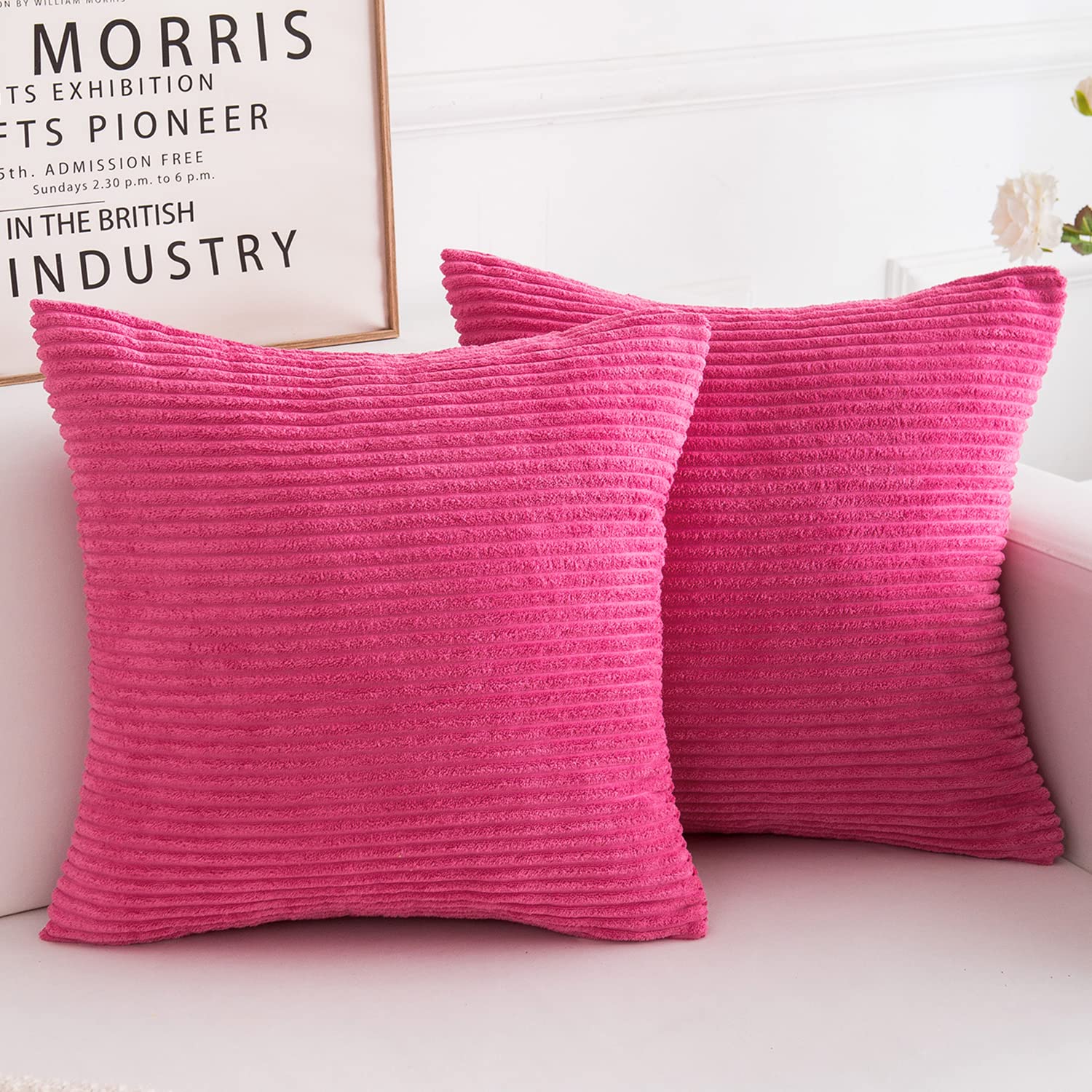 Yonous Corduroy Cushion Covers, Soft Square Decorative Throw Pillow Home Decor for Living Room Couch Bed Sofa, Set of 2 Pack, Hot Pink, 45x45 CM / 18x18 Inch — image 1