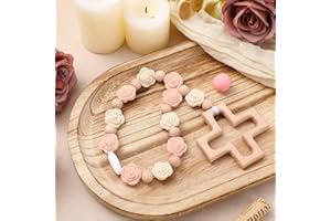 Landical Cross Baptism Silicone Rosary Silicone Ten Year Rosary Baby Shower Baptism Party Supply Catholic First Communion Gift Christian Communion Party Decorations(Rose,Light Pink)