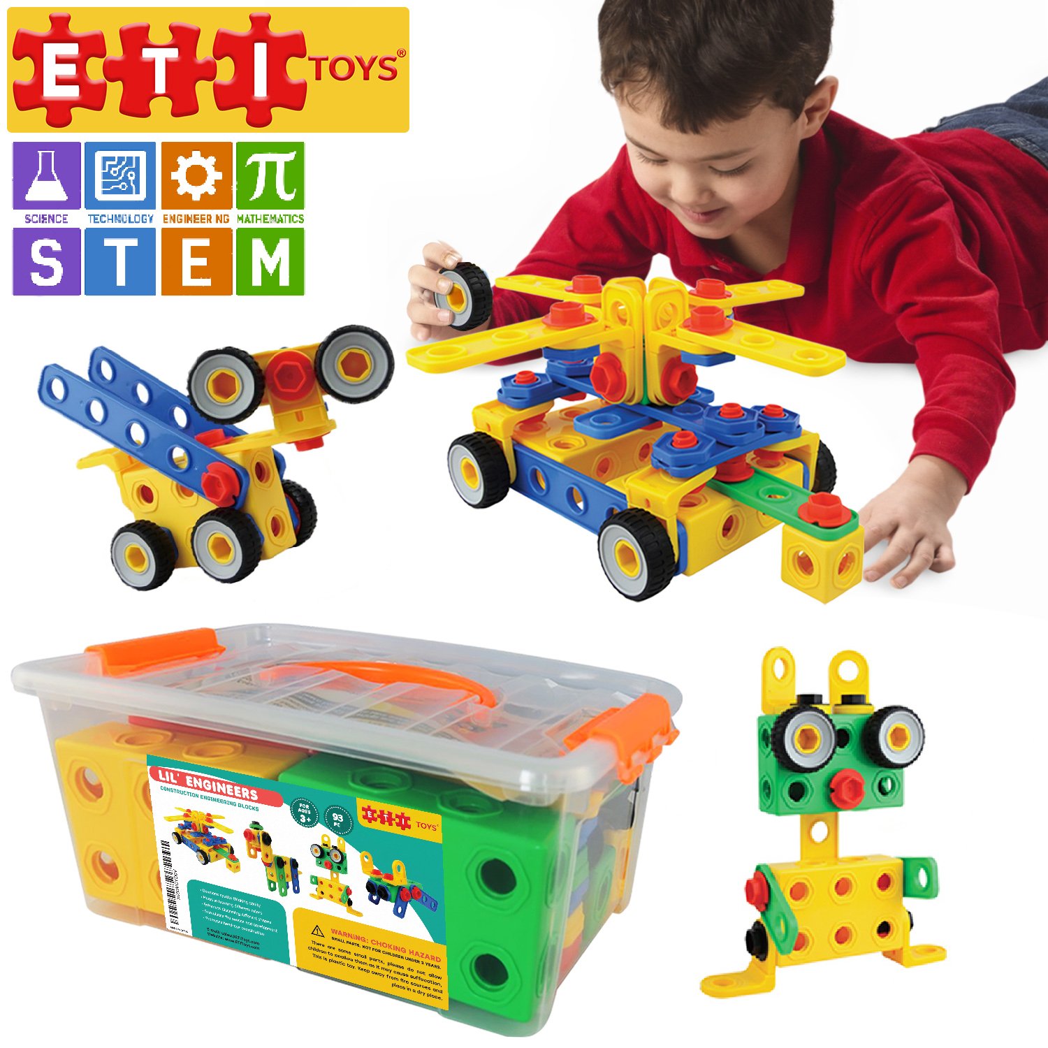 Original ETI Toys STEM 93 Pcs Educational Construction Engineerin Box