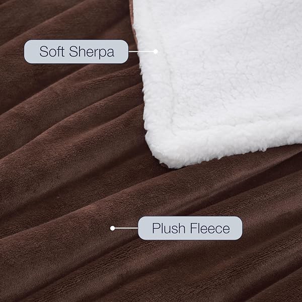 CASUAL LIVING SHERPA KING/CALI KING BLANKET PLUSH FUZZY COZY FLEECE BED BLANKET FOR BEDROOM OVERSIZED THROW FOR COUCH HOME DECOR WASHABLE REVERSIBLE PREMIUM WARM SOFT, 108-INCH X 90-INCH, BROWN