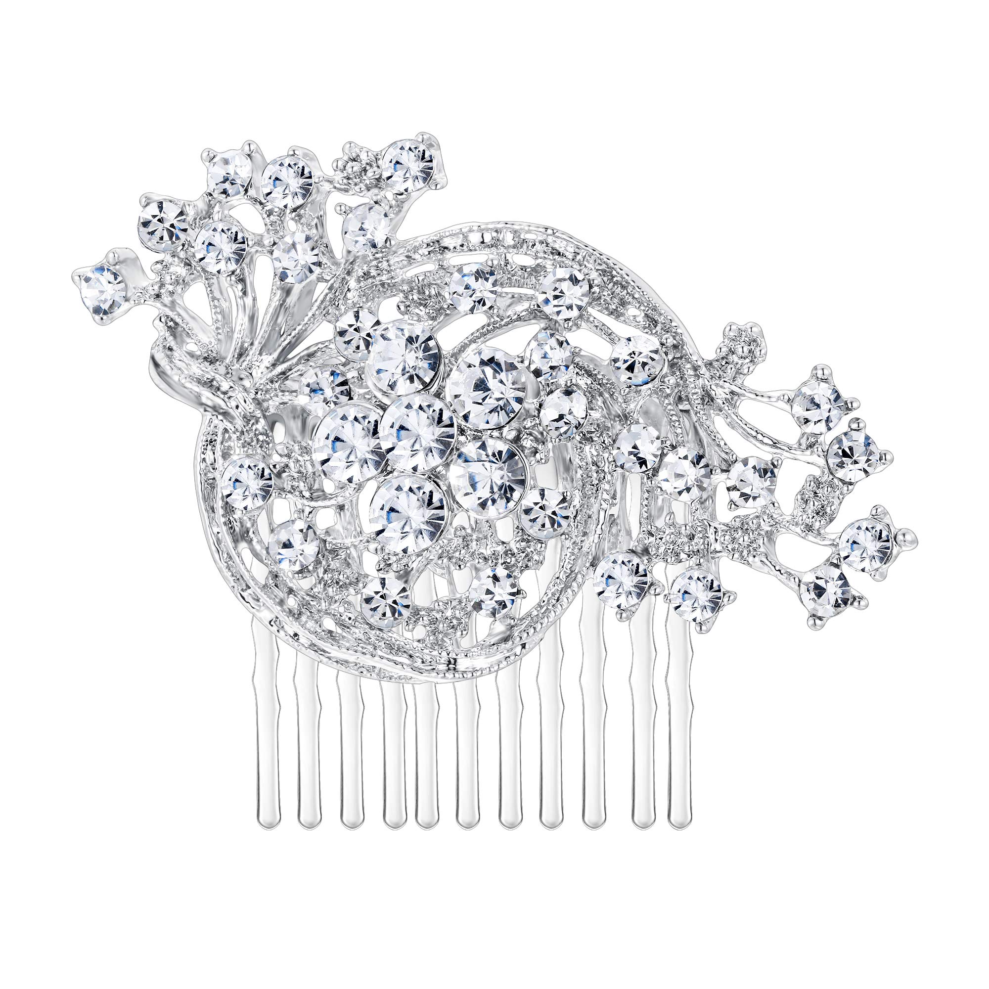 Ever Faith Women's Crystal Wedding Charm Flower Wave Hair Comb Clear Silver-Tone for Prom Banquet