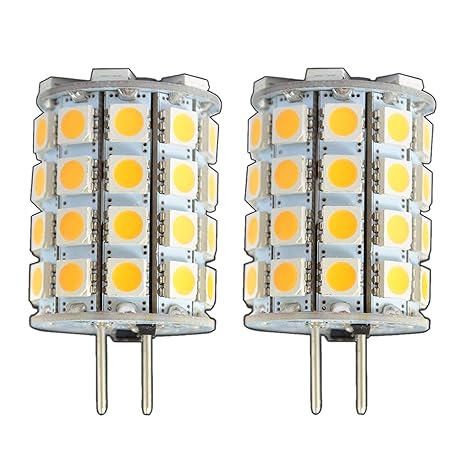 2x Stück - G6.35/GX6.35 LED 6 Watt 49x 5050 SMDs warmweiß A++ 12V~ AC/DC Wechselspannung 330° Stiftsockel Leuchtmittel Lampen