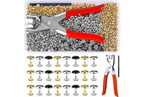 KOGYXE 180 Sets Leather Rivets, 7mm Double Round Cap Leather Rivets, 3 Colors Caps Leather Rivets, Metal Studs with Fixing Tools for Leather Craft Repairs Decoration