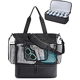 BAGSMART Beach Bag for Women, Mesh Tote Bags with Zipper, Sandproof Vacation Essentials with Cooler for Swim Cruise Pool