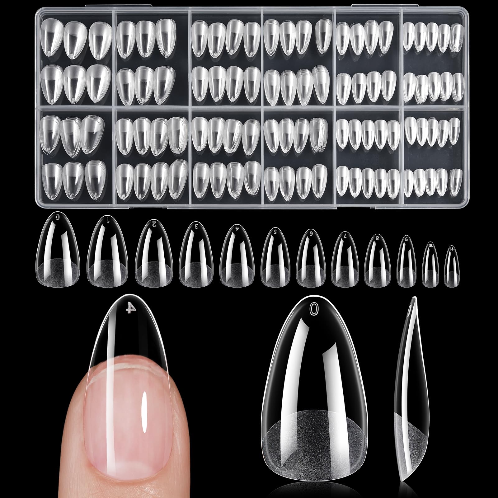 TOMICCA 504PCS Clear Medium Alomnd Nail Tips Kit - Alomnd Shape False Nails with Numbered Box for Gel Polish & Acrylic Extensions, 10 Sizes Pre-Buffed for Salon & Home DIY — image 1