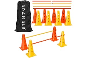 Bramble - Speed Agility Training Hurdles Set with 3 Height Levels, 12 Cones 15" & 6 Training Poles 40", Exercise Jumping Hurdles for Kids, Football Agility Poles, Dog Training Agility Equipment