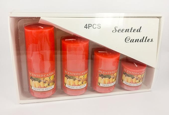 GOYAL� Christmas Special High Quality Red Scented Wax Pillar Set (SET OF 4)