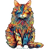 Jigfoxy Wooden Puzzle for Adults, Cat Wooden Jigsaw Puzzles for Adults, Unique Animal Shape Wood Cut Puzzles Christmas Thanksgiving Gifts for Family Friend(M-11.7 * 9.4in-190pcs)