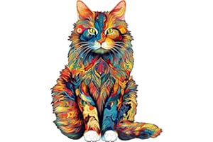 KAAYEE Wooden Jigsaw Puzzles, Wooden Maine Coon Puzzle Adult, Unique Shaped Wood Puzzles Advanced Animal Puzzle Gift for Chri