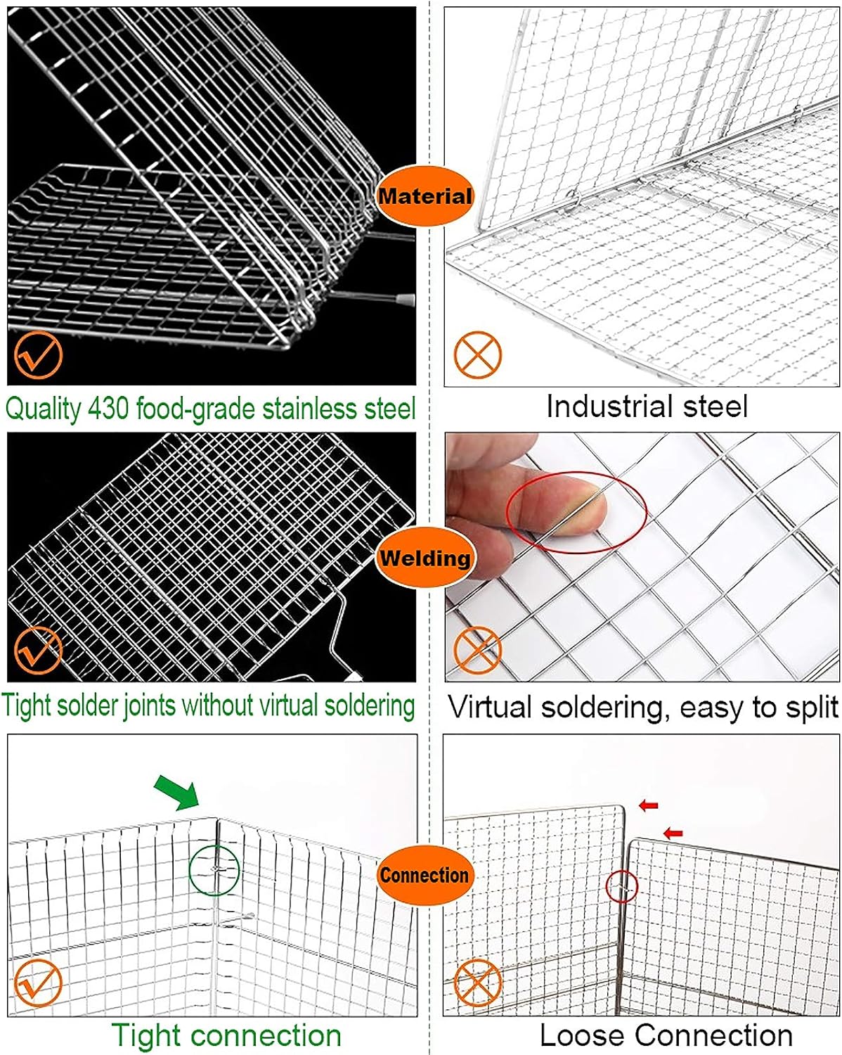 ACMETOP BBQ Grill Basket, Stainless Steel Grilling Basket with Removable Handle, Perfect for Grilling Vegetables, Fishes, Shrimp, Chops - Bonus an Grill Mat, Sauce Bottle Brush and Carrying Pouch : Garden & Outdoor