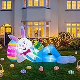 AerWo 8 FT Easter Inflatables Outdoor Decorations, Lounging Inflatable Easter Bunny Decorations with Egg, Easter Blow Up Yard Decorations Built-in LED Lights for Yard Lawn Garden Outdoor Decorations