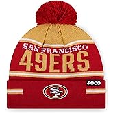 FOCO NFL Team Logo Big Wordmark Stripe Pom Beanie Hat