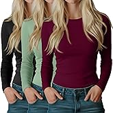 Riyiper 3 Pack Women's Long Sleeve Shirts Cotton Blend Crew Neck Slim Fit Tops Basic Layering Soft Casual Everyday Undershirt