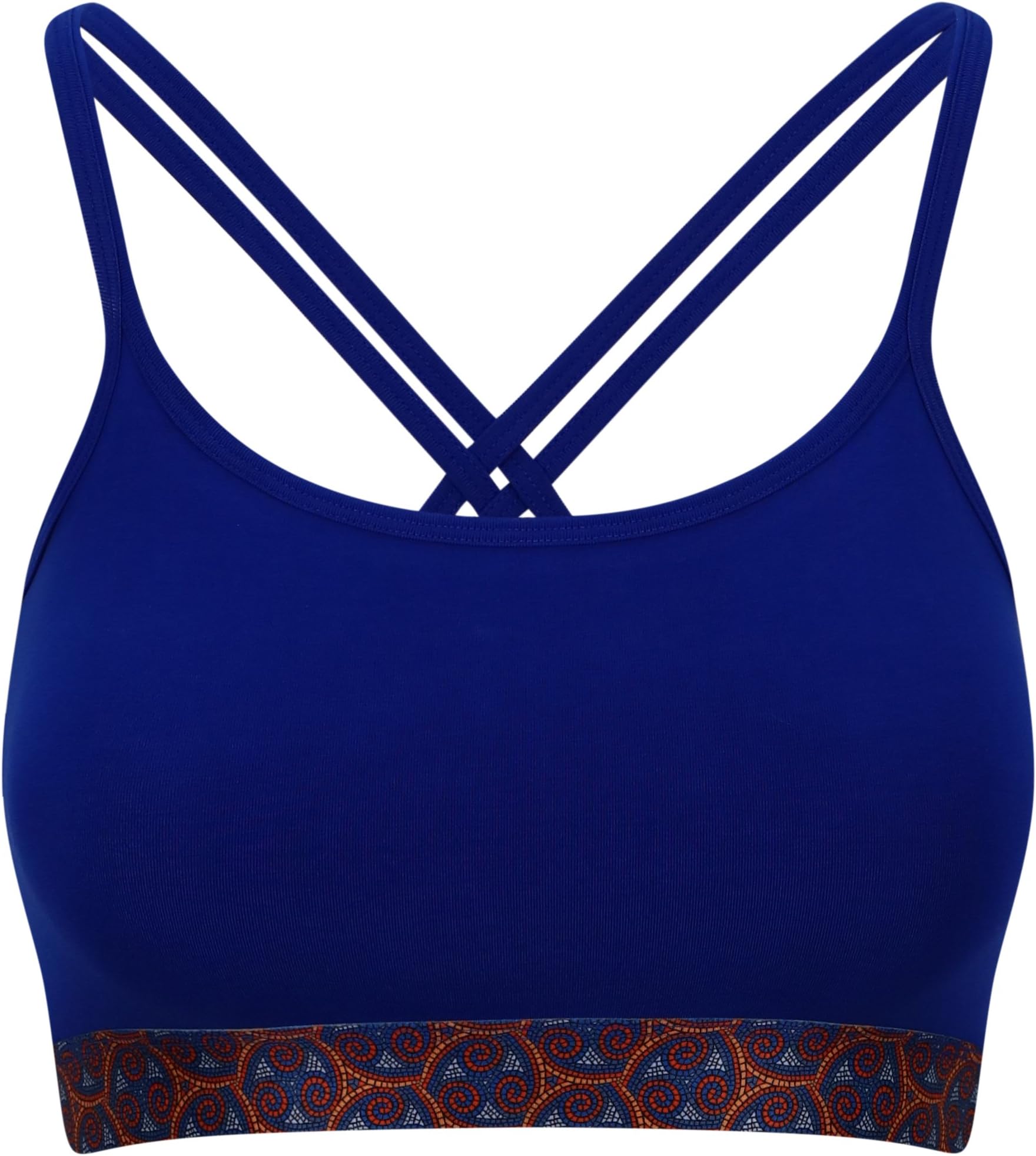 chaYkra Organic Cotton Comfort Bra (Lounge, Yoga & Pilates Bra) - Blue with Swirl Band Design