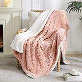 Whale Flotilla Sherpa Fleece Throw Blanket for Couch, Soft Cozy Thick Warm Bed Blankets for Winter, Reversible 3D Plush Fluffy Throw, Pink, 50x70 Inch