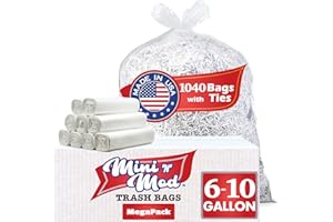 MINI N MOD Clear 6-10 Gallon Trash Bags – Bulk 1040 Count – 8 Gallon Garbage Bags on Roll – Unscented Waste Basket Liners, Office Trash Can Liners for Home, Bathroom, Commercial, Janitorial, Industrial Use
