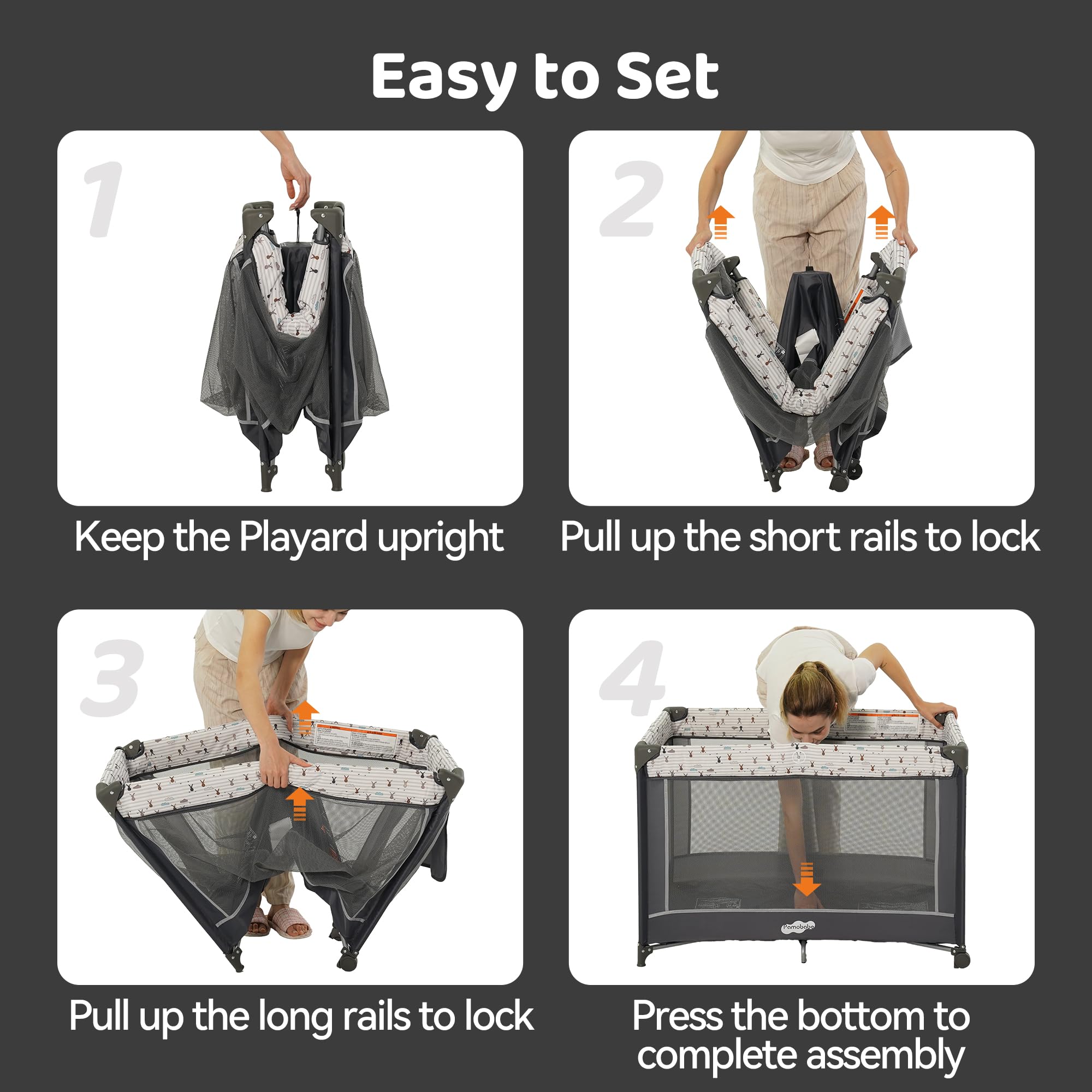 Pamo Babe Portable Playard,Sturdy Play Yard with Padded Mat and Toy bar with Soft Toys