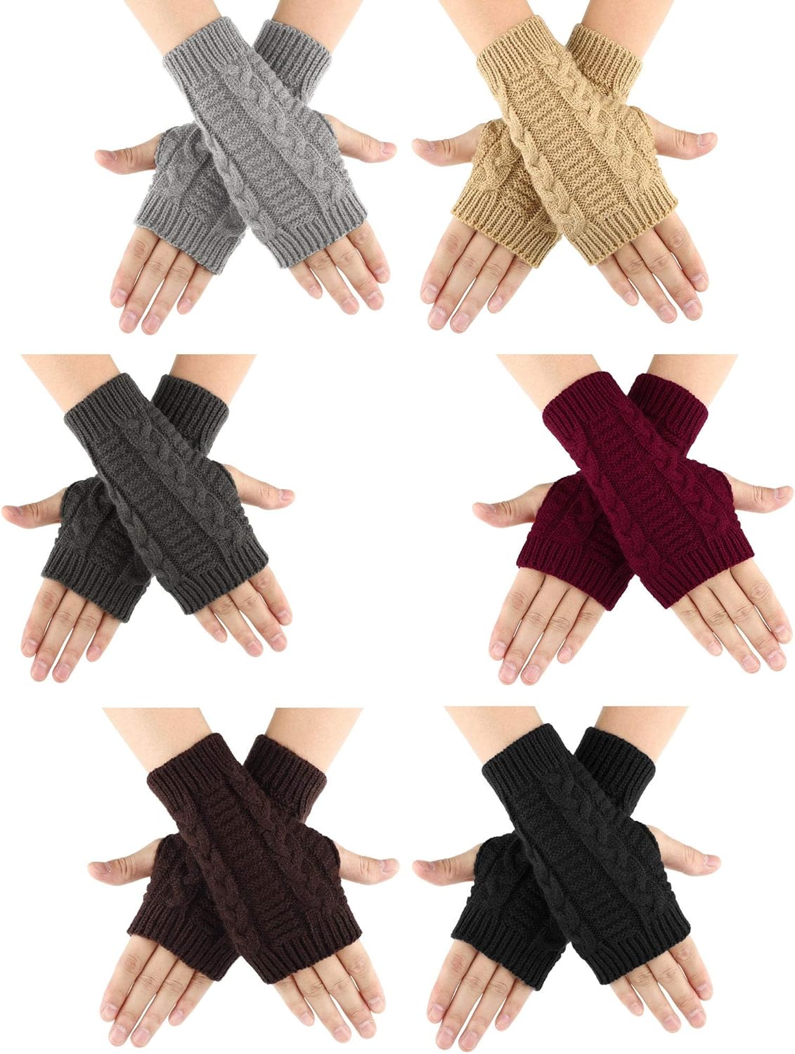 6 Pairs Unisex Fingerless Gloves Warm Knit Thumb Hole Gloves Mittens for Women and Men at  Women’s Clothing store