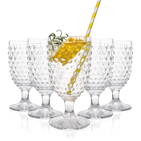 G HOBNAIL DRINKING GLASSES 6 SET, 13.3 OZ VINTAGE WATER GOBLETS ICED TEA BEVERAGE GOBLETS HOBNAIL GLASSWARE,HOBNAIL GOBLET GLASSES,GLASS CUPS FOR WINE,SODA,JUICE,DINNER PARTIES,BARS, RESTAURANTS CLEAR