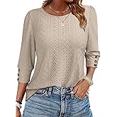 ANRABESS Womens Tops 3/4 Sleeve Dressy Casual Blouses with Buttons Summer Eyelet Business Shirts Tunics 2026 Spring Clothes