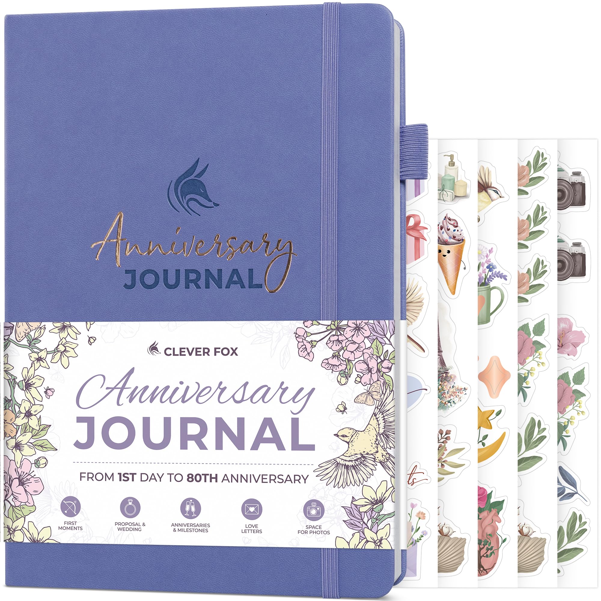 Clever Fox Anniversary Journal – Couple Memory Book & Photo Album with Writing Space – Wedding, Bridal Shower & Married Couple Gifts (Lavender)