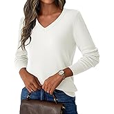 GKBK Women's V Neck Sweater Wool Blend Lightweight Soft Pullover Long Sleeve Tops Business Casual Fall Outfits 2025 Trendy