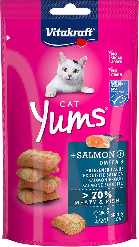 Vitakraft - cat yums, petisco suculento para gatos com salmão e ômega 3 - embalagem de 9 x 40 g
