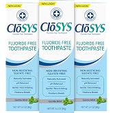 CloSYS Fluoride Free Toothpaste, Travel Size, Gentle Mint, 3.4 Ounce 3 Pack | TSA compliant, sulfate free, minimal foaming