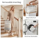 efluky 100L Large Laundry Basket with Lid Bamboo Handles Beige view 8