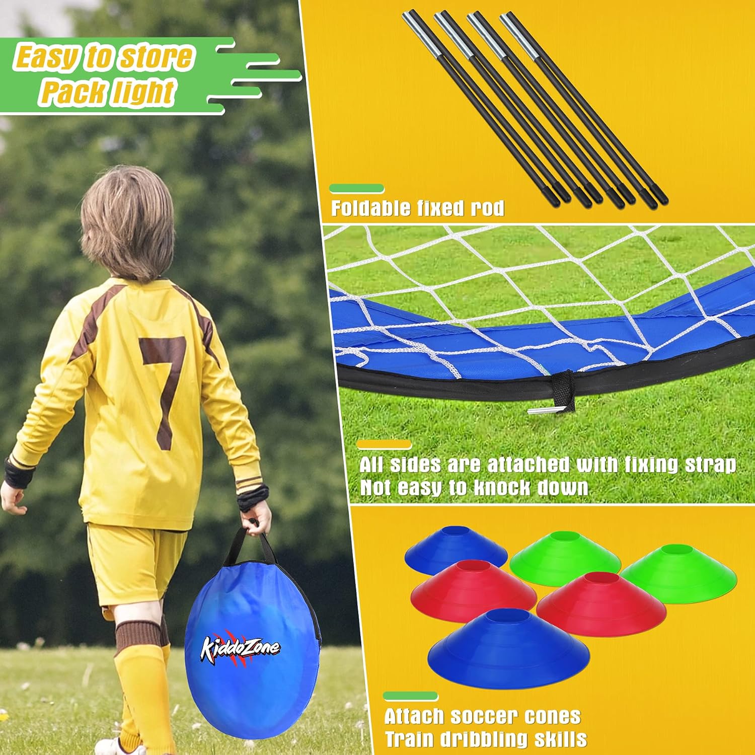 KiddoZone Portable Pop Up Soccer Goals Set,48’ x 29’Folding Soccer Nets with Carrying Bag Pump Training Cones, Backyard Indoor Training Soccer Goal for Kids & Adults: Electronics