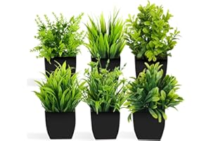 Fake Plants Mini Potted Artificial Plants, 6 Pack Artificial Plastic Eucalyptus Plants Small Houseplants Greenery in Pots Ind