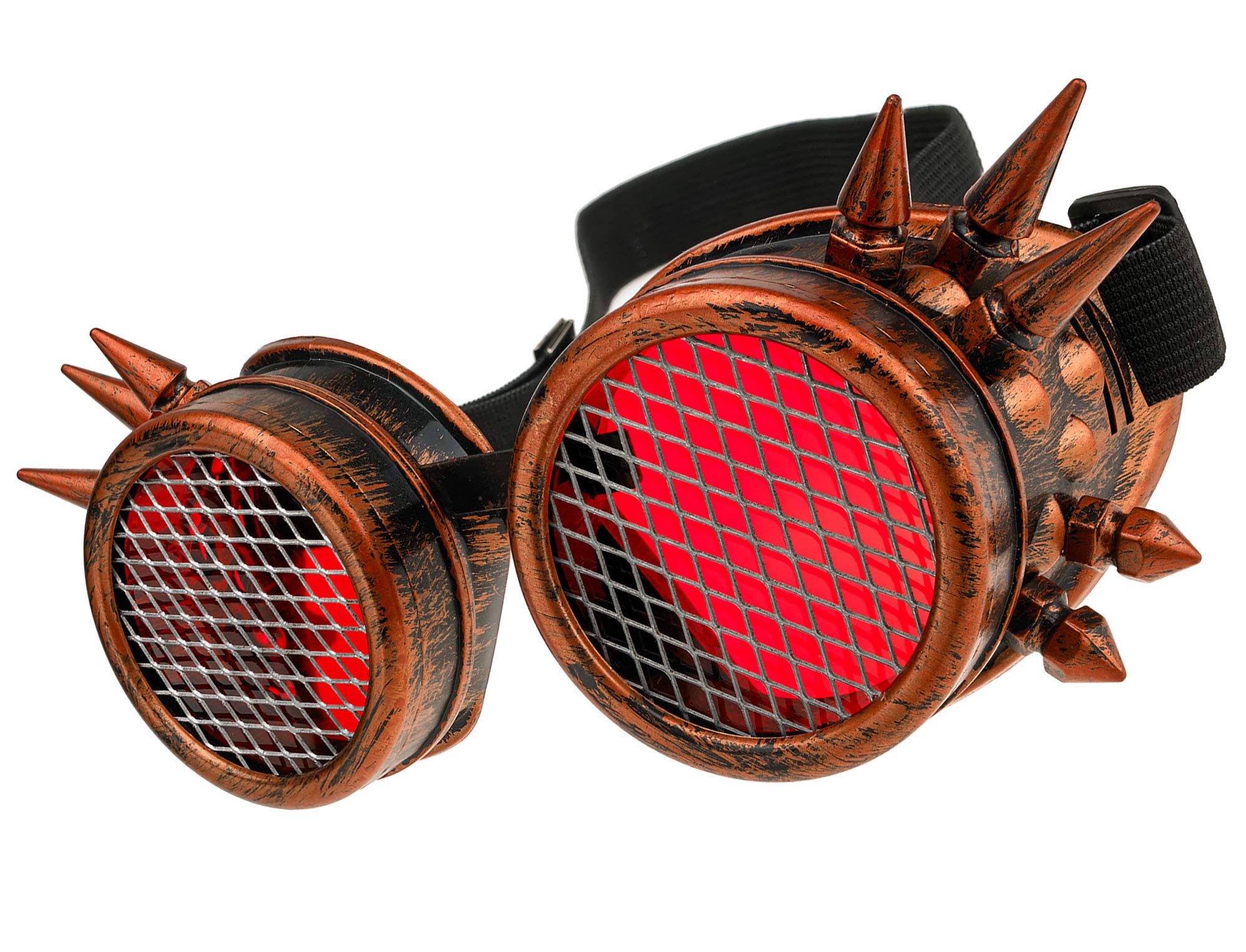 Welding Cyber Goggles With Spikes Steampunk Goth Cosplay Sunglasses Round Glasses Party Fancy Dress MFAZ Morefaz Ltd (Copper Spikes-Grid)