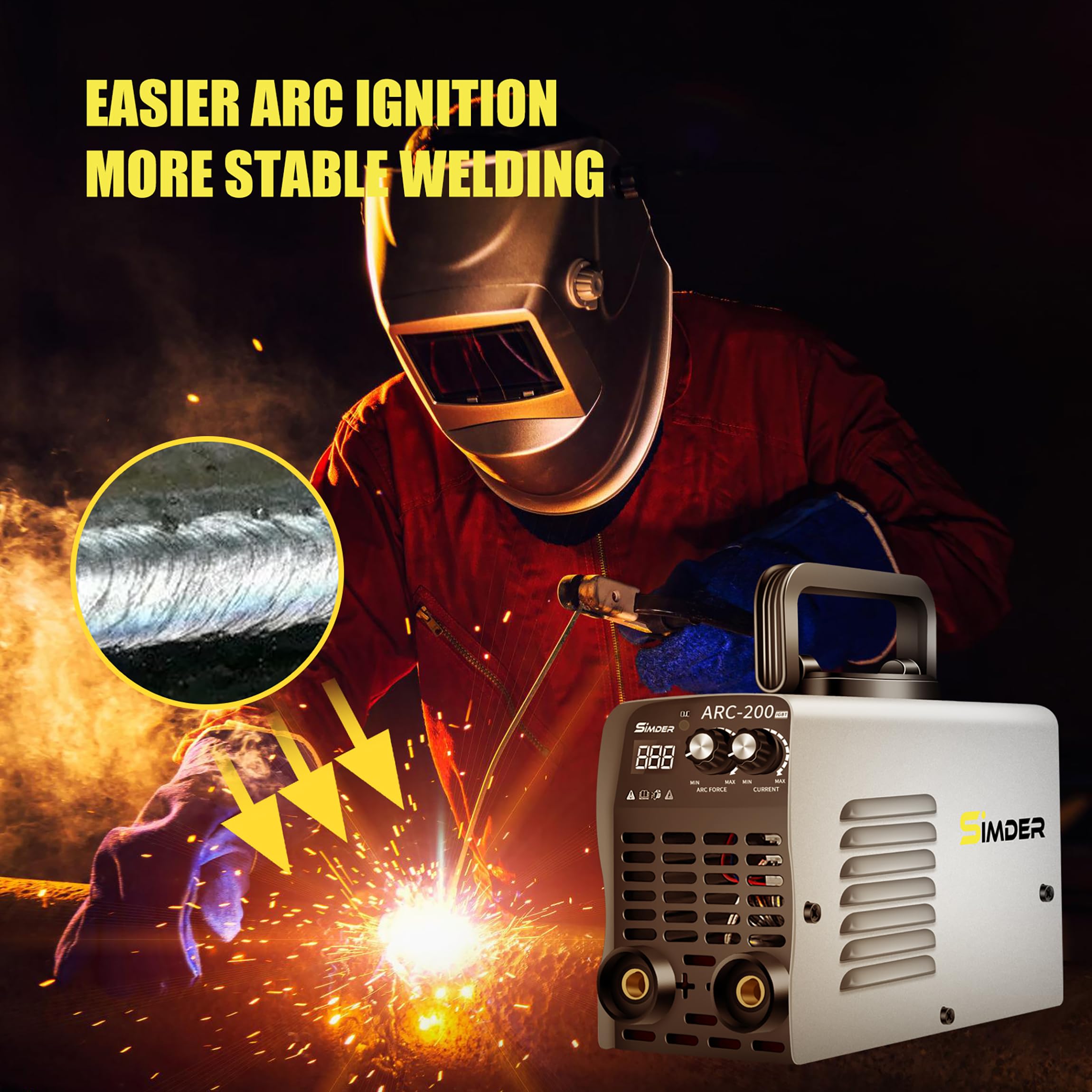 SSimder Mini Stick Welder 110V 220V Dual Voltage 4.98LB Portable Welding Machine IGBT Inverter ARC Force Adjustable ARC Welder for Workshop Outdoor Supports E6013 E7018 Rods 1/16