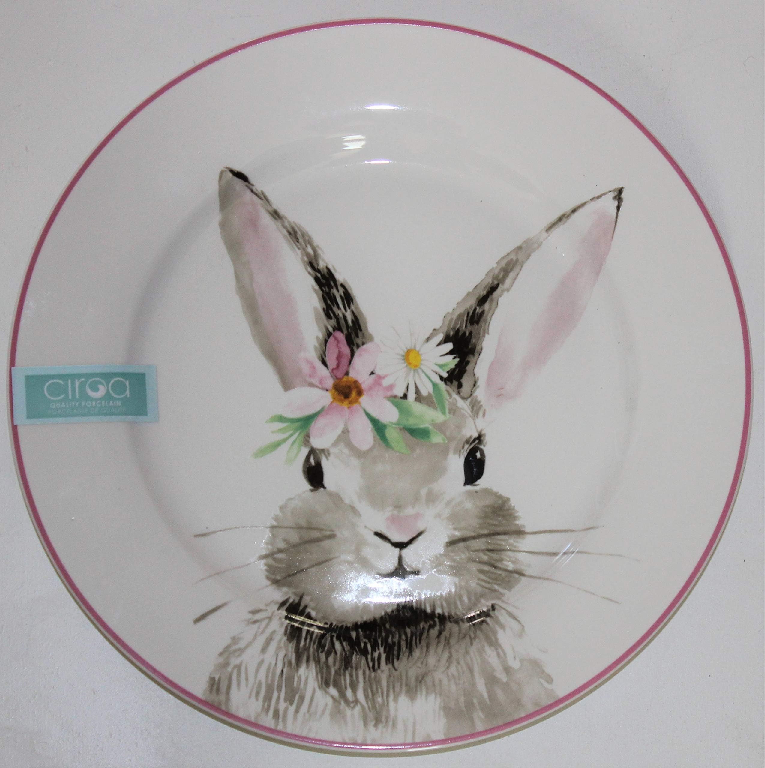 Ciroa Easter Bunny 8" Salad Plates - Set of 4 (Pink Floral Bunny.)