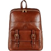 Time Resistance Leather Backpack for Men and Women - Laptop Bag up to 15” - Cognac Brown Business Rucksack