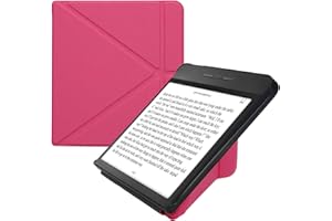 kwmobile Origami Case Compatible with Kobo Libra H2O Case - Slim PU Leather Cover with Stand - Neon Pink