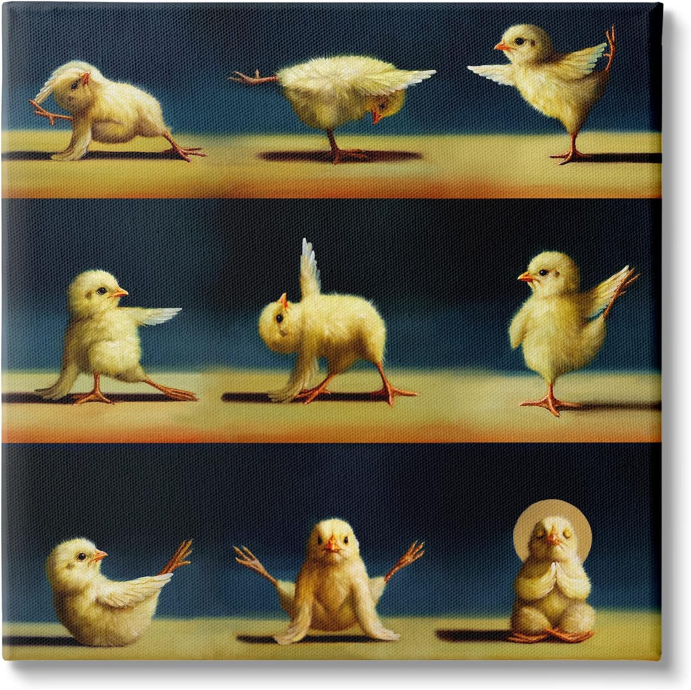 Paintings - Stupell Industries Yoga Chicks Stretching Farm Animals Funny Exercise Painting, Design by Lucia Heffernan Canvas Wall Art, 17 x 17, Yellow