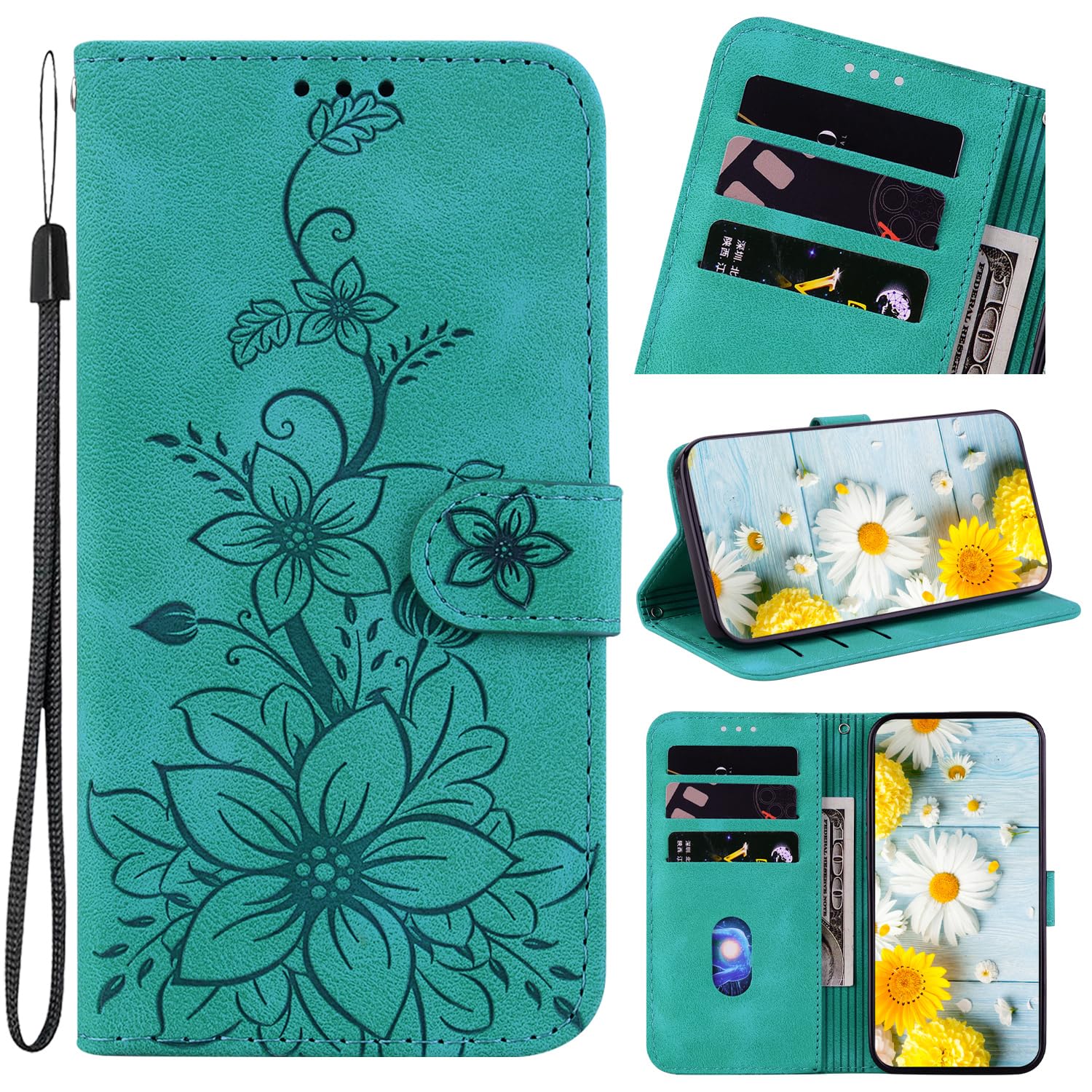 Rosbtib Case for Xiaomi 14T Pro Case PU Leather with Card Slot Stand Function Magnetic Flip Case for Xiaomi 14T Pro 6.67 inch 2024 - Green Lilies