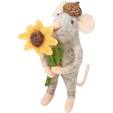 Primitives by Kathy Collectible Critter, Happy Mouse Wearing Acorn Cap Holding Sunflower | Coordinates with Fall Home D&eacute;cor or Sunflower Themed Displays