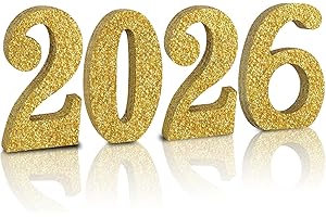 TONIFUL 4 Inch 2026 Gold Glitter Table Centerpiece Sign 2026 Number Word Sign,2026 Wooden Numbers Block for New Year Eve,Graduation,Chrismas,Anniversary Party Supplies