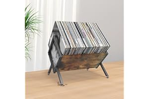 Luapeton Vinyl Record Storage, 70-90 LP Vinyl Record Holder Retro Style Organizer For Albums, Magazine, Book, Files