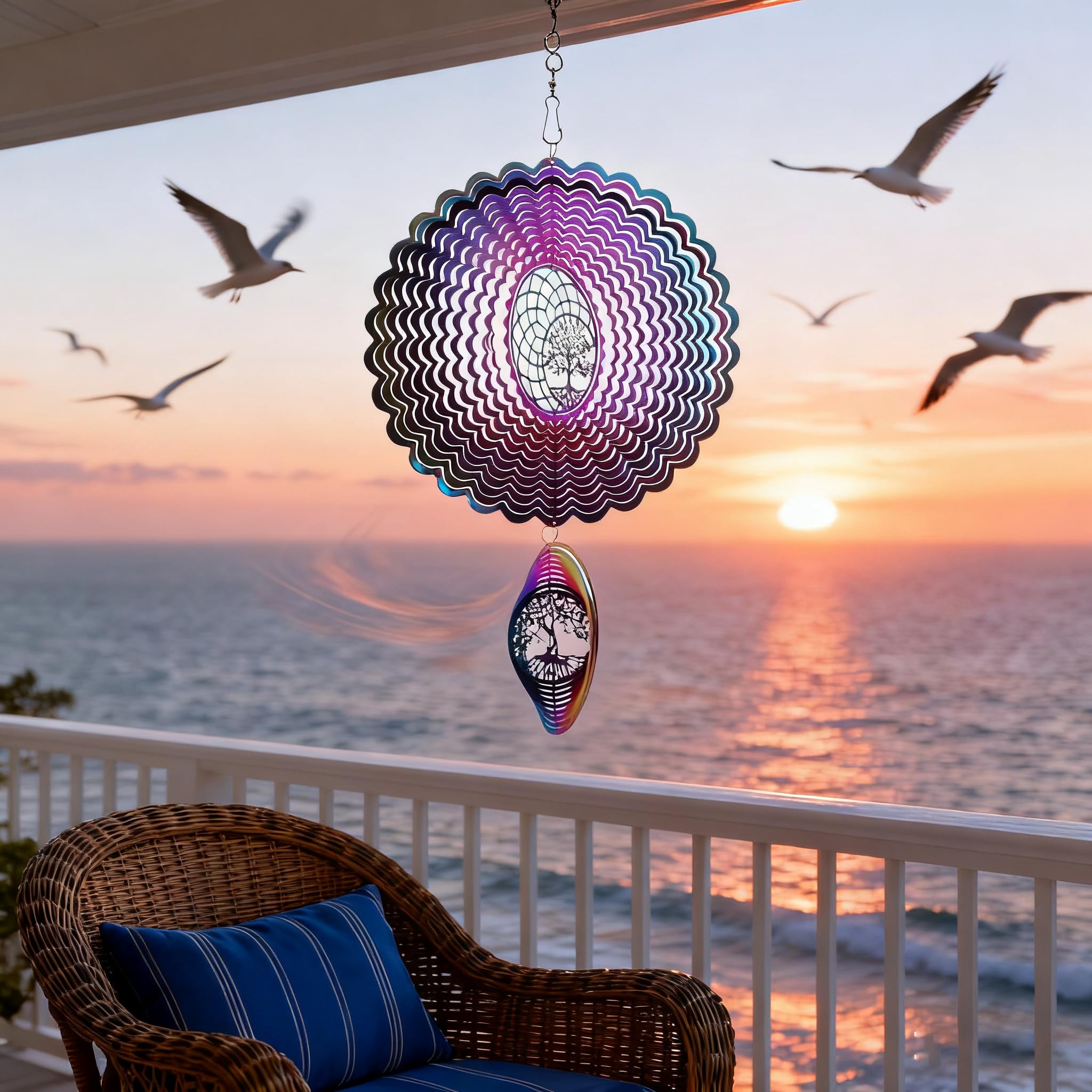 TFANUO Tree of Life Wind Spinner Stainless Steel Crafts Ornaments Multi Color Wind Spinners Home Outdoor Garden Decoration